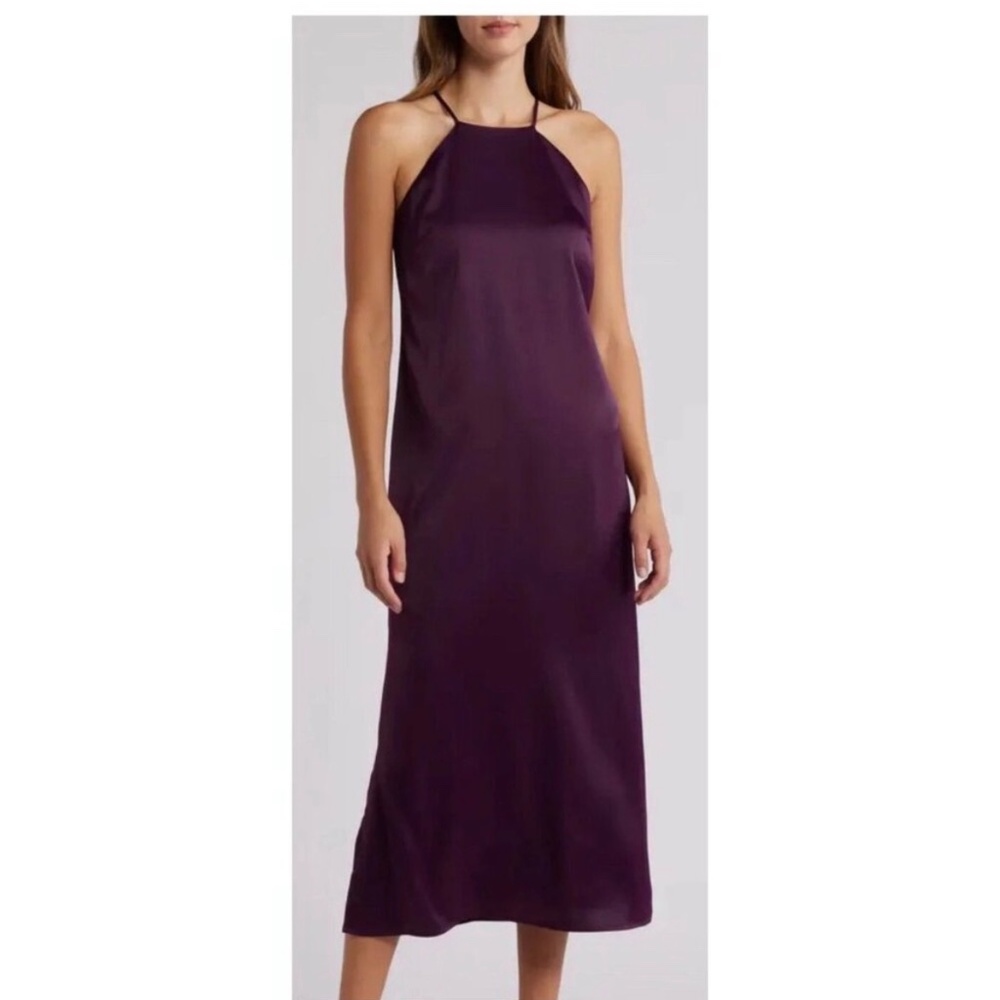 Anne Klein Maxi Satin Slip Dress Plum Cocktail Dress